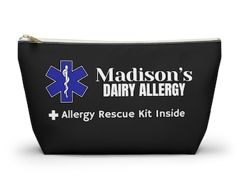 Personalized Allergy Emergency Bag, Dairy Allergy Pouch, Medical Alert Kit, EpiPen Case Travel Organizer, Anaphylaxis Safety Bag