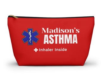 Personalized Asthma Inhaler Pouch, Medical Alert Asthma Bag, Inhaler Inside Pouch, Custom Name Medication Bag, Emergency Inhaler Case