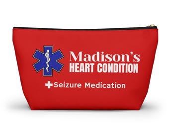 Personalized Heart Condition Medical Pouch, Cardiac Medication Bag, Medical Alert Heart Condition Pouch, Custom Name Medication Bag