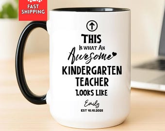 Personalized Kindergarten Teacher Mug, Teacher Appreciation Gift, Custom Teacher Name Mug, Preschool Teacher Gift, Teacher Coffee Mug
