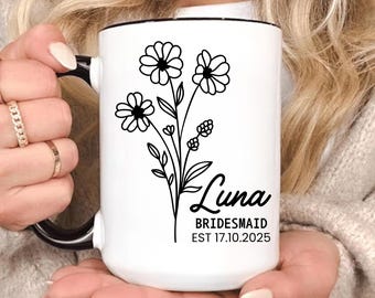 Custom Bridesmaid Mug, Wedding Party Gift, Personalized Coffee Cup, Bridal Party Favor, Proposal Gift for Bridesmaid, Wedding Day Mug