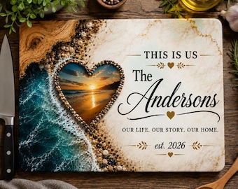 Personalized Couple Glass Cutting Board, Wedding Gift for Couple, Custom Family Name Gift, Housewarming Gift, Anniversary Gift, Kitchen Gift