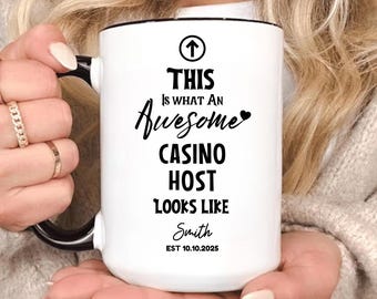 Tasse personnalisée pour hôte de casino, Cadeau pour employé de casino, Meilleur hôte de tous les temps, Tasse à café en remerciement, Cadeau de Noël, Cadeau pour hôte de casino, Cadeau de Noël pour hôte