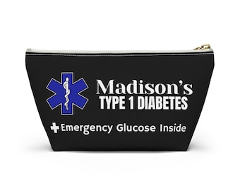 Personalized Type 1 Diabetes Medical Alert Bag, Emergency Glucose Pouch, Diabetic Supply Case, Travel Organizer, Safety Kit