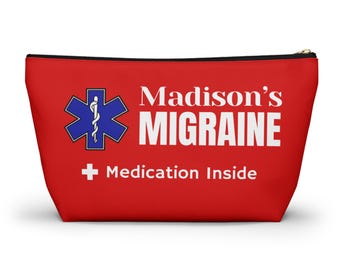 Personalized Migraine Medication Pouch, Medical Alert Migraine Bag, Custom Name Medicine Bag, Emergency Medication Pouch, Pill Storage Bag