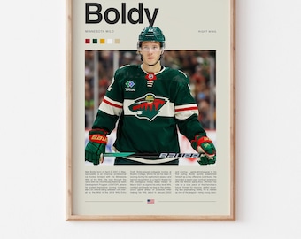 Póster de Matt Boldy: Arte mural de hockey sobre hielo, descarga digital, impresiones de hockey de alta resolución