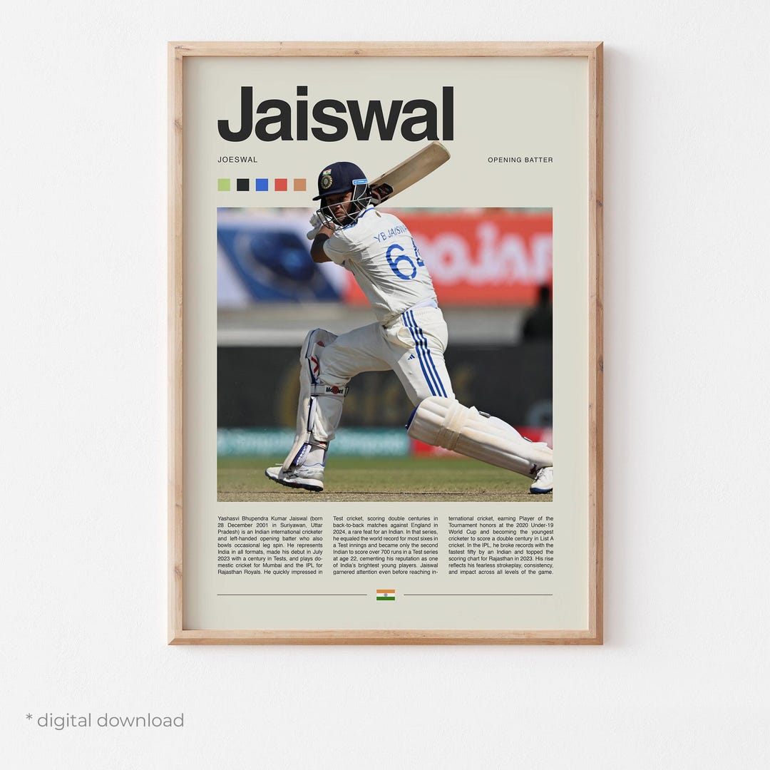 Yashasvi Jaiswal Poster – Cricket Wall Art Digital Download, High