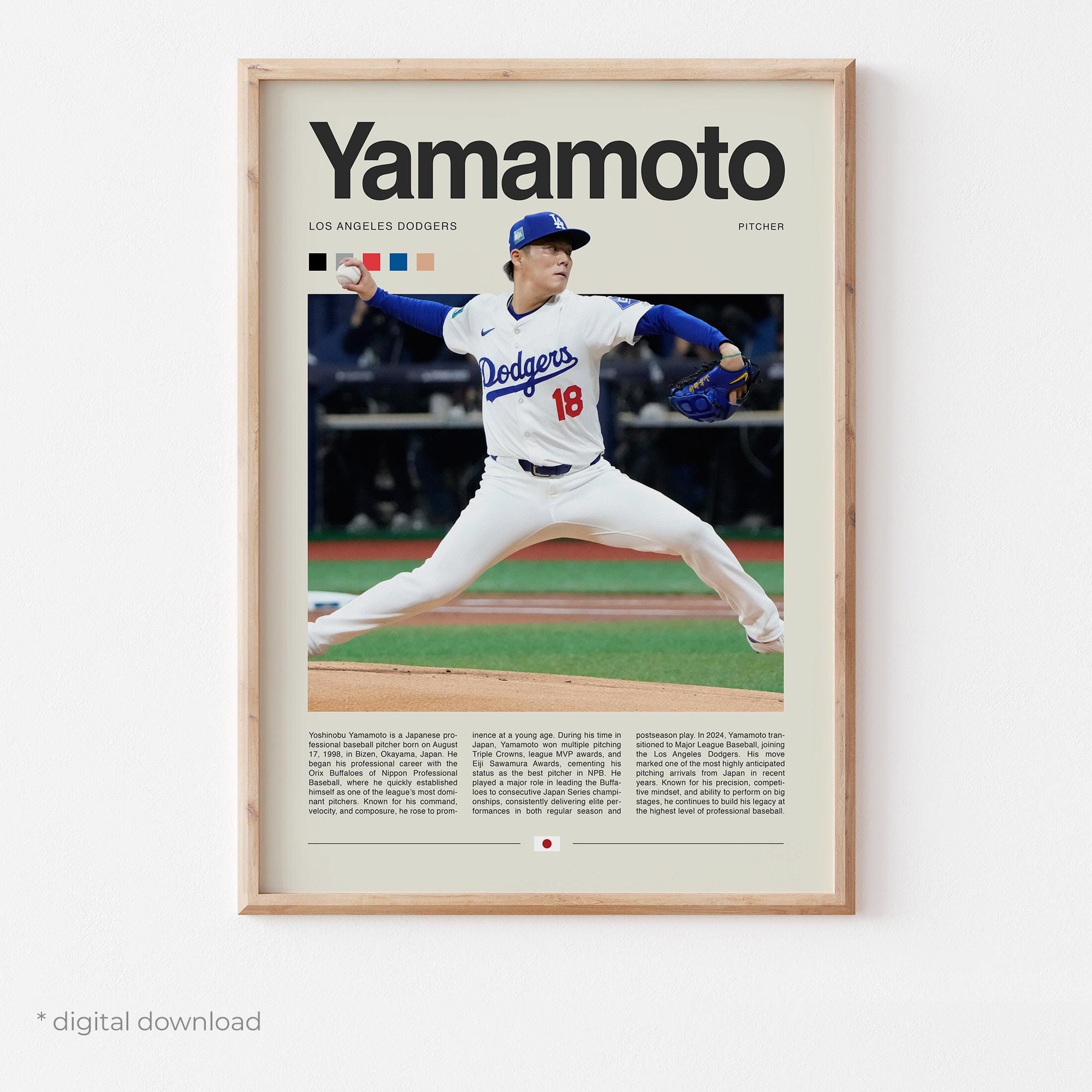 Yoshinobu Yamamoto 記念フレームアート Yoshinobu Yamamoto Poster – Baseball Wall Art Digital Download