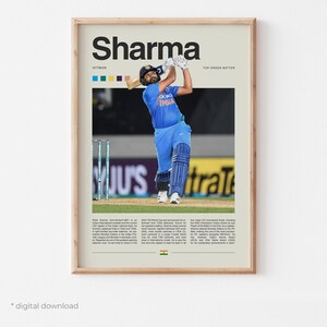 Rohit Sharma-poster – Cricketmuurkunst digitale download, sportprint met hoge resolutie