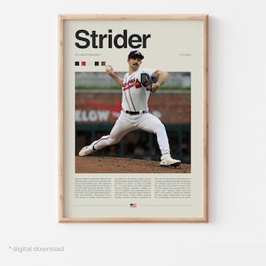 Plakat Spencera Stridera – Sztuka plakatu baseballowego, plakat MLB, sztuka ścienna Strider, cyfrowe pobieranie sztuki baseballowej, prezenty baseballowe dla fanów