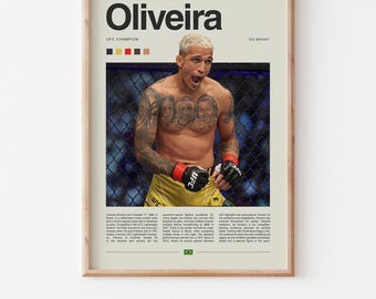 Póster de Charles Oliveira: descarga digital de MMA, arte mural de luchador de la UFC, impresión de artes marciales mixtas