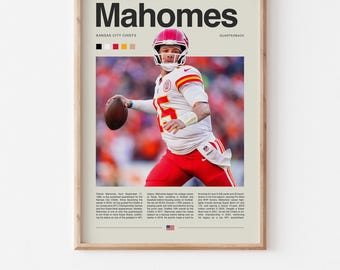 Plakat Patricka Mahomesa – grafika ścienna z motywem futbolu amerykańskiego, wydruk sportowy NFL do pobrania w wersji cyfrowej, prezent
