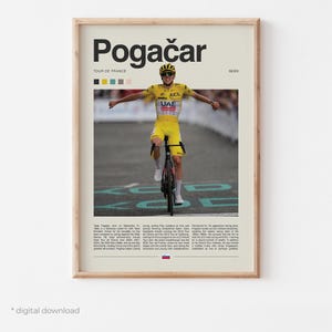 Póster de Tadej Pogačar: póster de ciclismo, arte del Tour de Francia, UCI World Tour, descarga digital de arte mural de ciclismo de carreras TDF