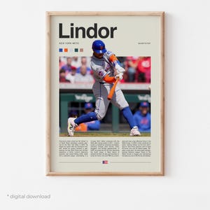 Affiche Francisco Lindor - Art d'affiche de baseball, affiche de la MLB, art mural Lindor, art de baseball en téléchargement numérique, cadeaux de baseball pour les fans