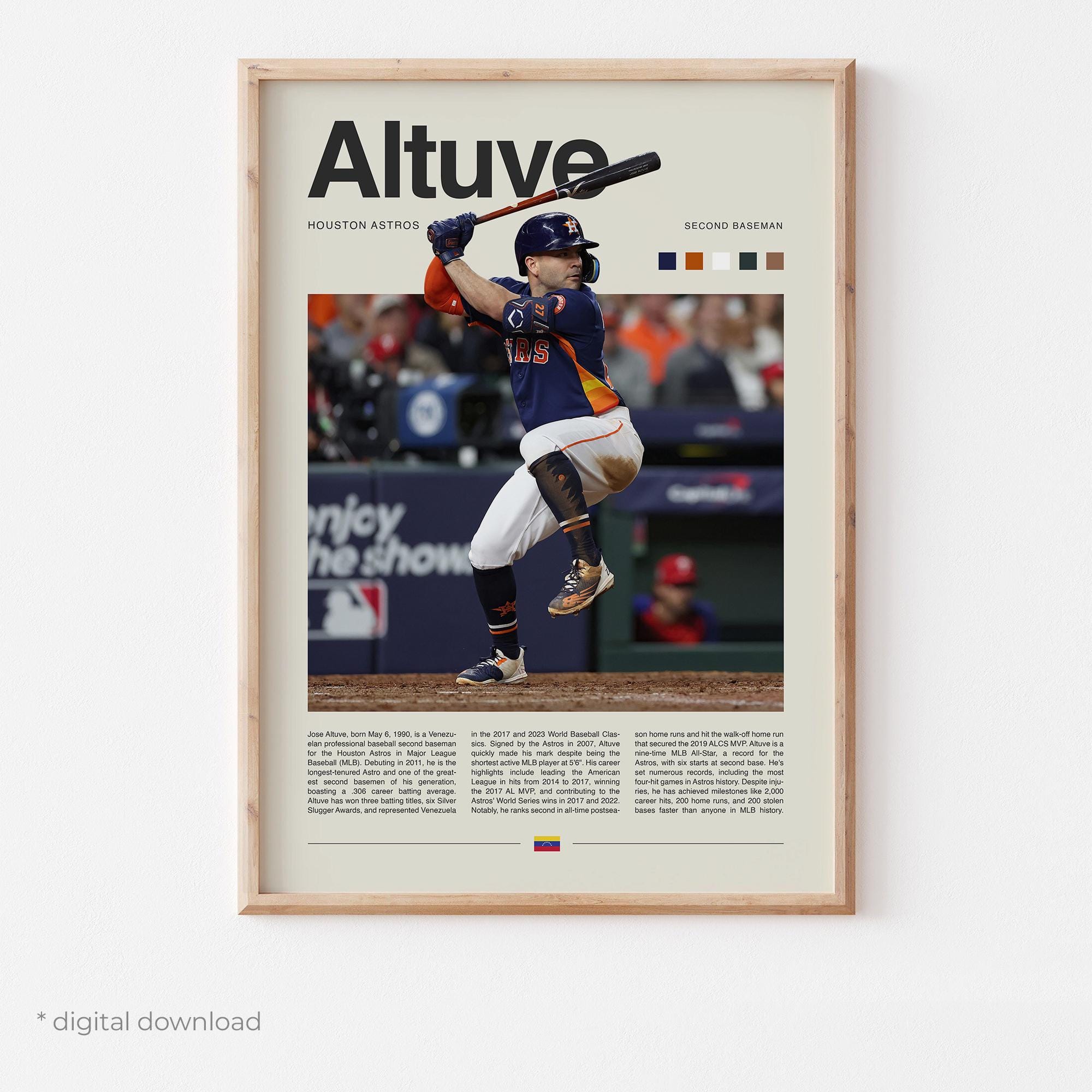 José Altuve Poster – Baseball Wall Art Digital Download, High-Resolution MLB Sports Print