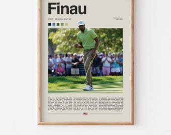 May include: A digital download poster featuring a photo of professional golfer Tony Finau, with the text "Finau" in bold black letters and "Professional Golfer" in smaller black letters. The poster also includes the text "Professional Since 2007" in smaller black letters. The poster is on a beige background with a wooden frame.