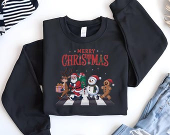 Cute Christmas Sweatshirt, Reindeer, Santa, Snowman