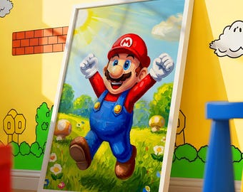 Classic Mario Game Wall Art Print, Nursery Kids Room Decor, Playroom Poster, (Instant Download)