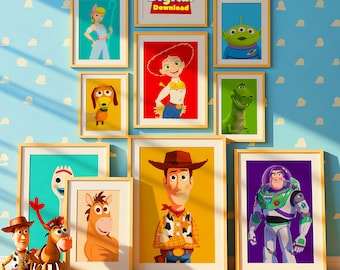 Lot de 13 oeuvres d'art murales pour chambre d'enfants inspirées des jouets, décoration murale imprimable pour chambre d'enfants (téléchargement numérique)