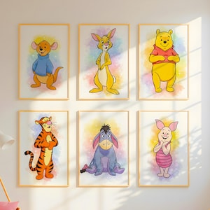 Set of 9 Winnie the Pooh & Friends Watercolor Wall Art, Winnie the Pooh Nursery Wall Art,Kids Room Wall Decor,Digital Download,Birthday gift