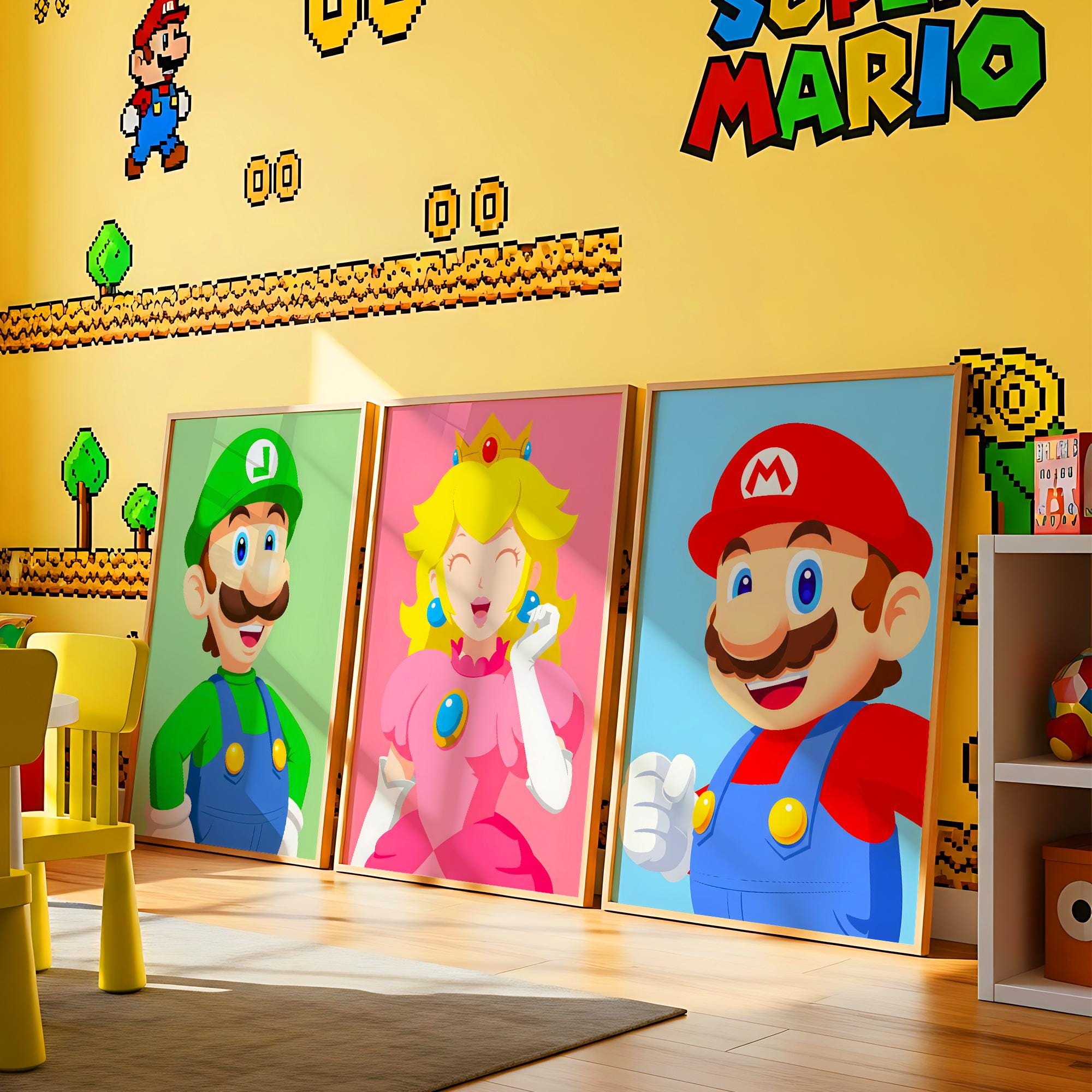 マリオ＆フレンズ ポスター キッズルームプリント：ゲームウォール