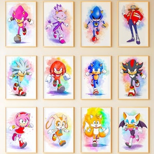 Sonic the Hedgehog Set of 13 Watercolor Wall Art, Game Poster Printable, Kids Room Decor, Digital Print, Superhero Wall Art, Kids Room Decor