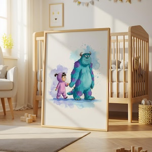 Sulley and Boo Watercolor Wall Art, canvas Wall Art, Monster Inc Print, Nursery Kids Room Decor Prints, Digital Print,Disney Poster wall art