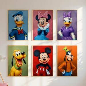 Mickey Mouse & Friends Set of 6 Colorful Wall Art,Canvas Wall Art, Boy Bedroom Decor, Girls Bedrooms Decor, Kids Prints, Digital Download