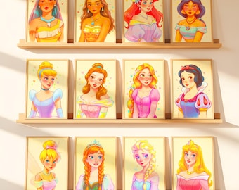 Colorful Princess Fairytale Wall Art Set: 16 Printable Prints for Girl's Nursery or Playroom (Digital Download)