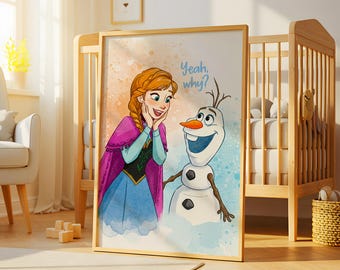 Frozen Watercolor Wall Art, Princess Anna poster, Disney Wall Art, Girls Room Decor, Nursery Prints,Kids Room decoration