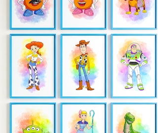 Set of 13 Boys Room Decor | Toy Story Theme Art Watercolor Prints | Kids wall decor Room | Boys posters wall decor | Boy Birthday Gift