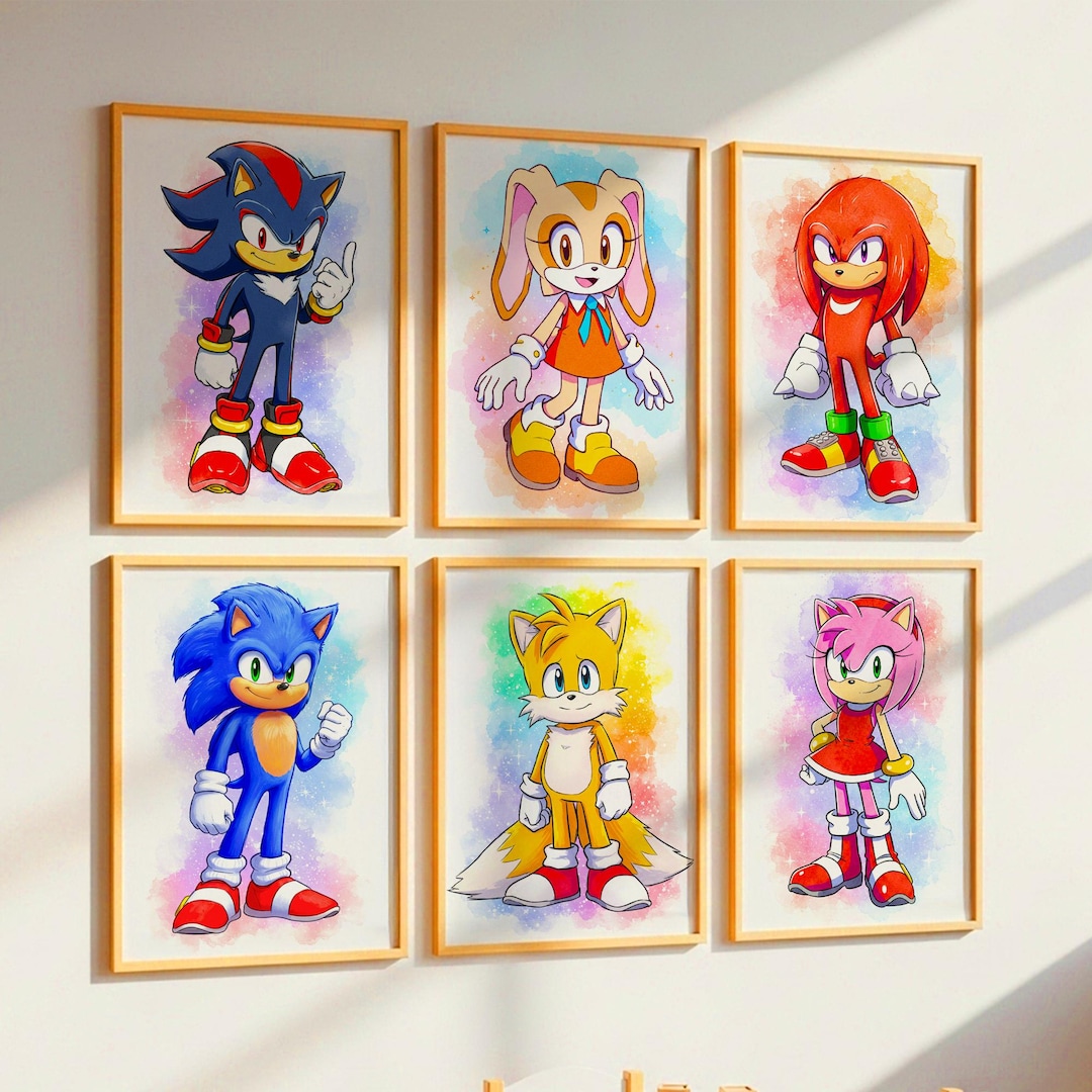 Set of 6 Sonic the Hedgehog Watercolor Wall Art: Nursery Kids Room ...