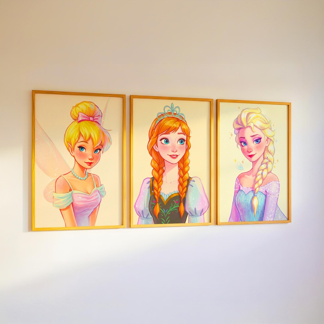 Princess Nursery Wall Art Set of 3, Baby Girl Room Decor, Soft Pink ...