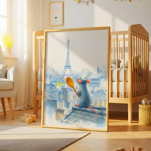 Arte mural de acuarela de Ratatouille, póster de la película Ratatouille, arte mural de Disney, arte mural para guardería, decoración de pared para habitación de niños, regalo de cumpleaños, arte cinematográfico