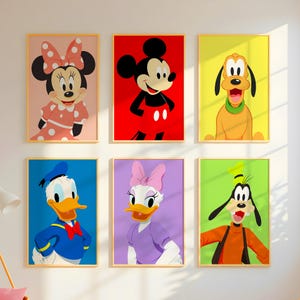 Mickey Mouse & Friends Set of 6 Colourful Poster Set, Disney Wall Art, Boy Bedroom Decor, Girls Bedroom Decor, Kids Prints, Digital Download