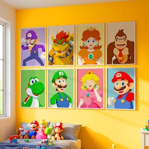 Set of 13 Super Mario & Friends Illustration Poster Set, Super Mario Wall Art, Nintendo Wall Art Decor, Instant Download,Playroom Decoration