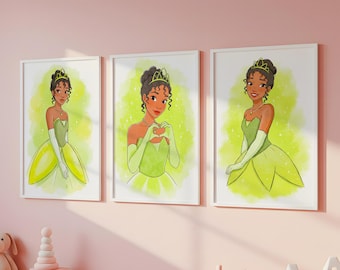 Tiana Princess Watercolor Art Prints: Girls Room Decor (Digital Download)