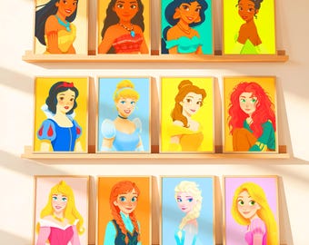 Set of 16 Princess Wall Art, Watercolor Princess Prints, Digital Nursery Decor, Girls Room Wall Art, Printable Princess (Digital Download)