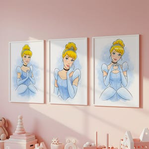 Set of 3 Cinderella Watercolor Wall Art , Princess Poster, Nursery Princess Poster, Princess Wall Decor, Girls Room Decors, Digital Download