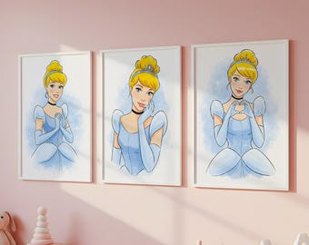 Cinderella Watercolor Art Prints: Set of 3 Princess Posters (Digital Download)