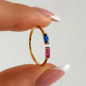 Verstellbarer Baguette Ring • 18K Gold Vermeil Offenes Band • CZ Stapelring • Minimalistischer wasserdichter Schmuck • Schichtring • Geschenk für Sie