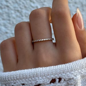 Half Eternity CZ Band • Sterling Silver Stacking Ring • Thin Cubic Zirconia Engagement Ring • Waterproof Jewelry • Anniversary Gift for Her