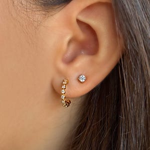 Small Hoop Earrings • 18K Gold Vermeil Huggie Hoops • CZ Stacking Dainty Studs • Waterproof Jewelry • Minimalist Everyday Earrings