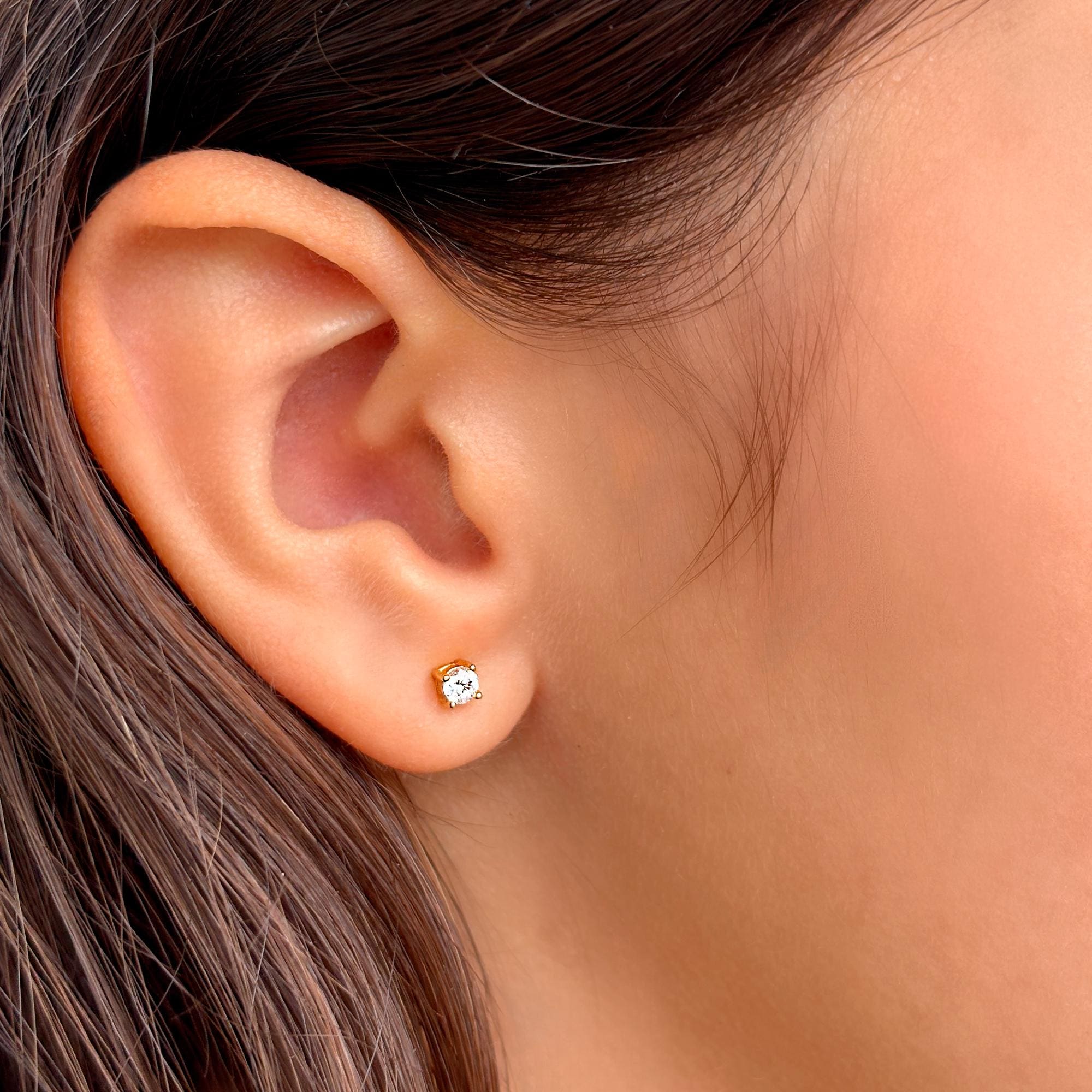 Wite Round CZ Stud Earrings • 18k Gold Vermeil • Push Back CZ Studs • Dainty Stud Earrings • Minimalist Silver Stud Earrings • Gift for Her