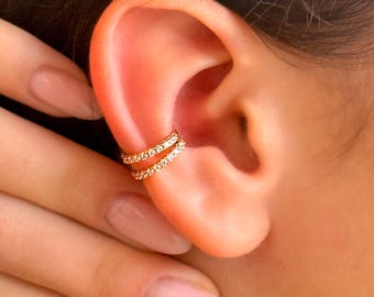 Huggie White CZ Ear Cuff • 18K Gold Vermeil • Dainty Non Pierced Earrings • Sterling Silver Gems Cuff • Minimalist Ear Cuff • Gift for Her
