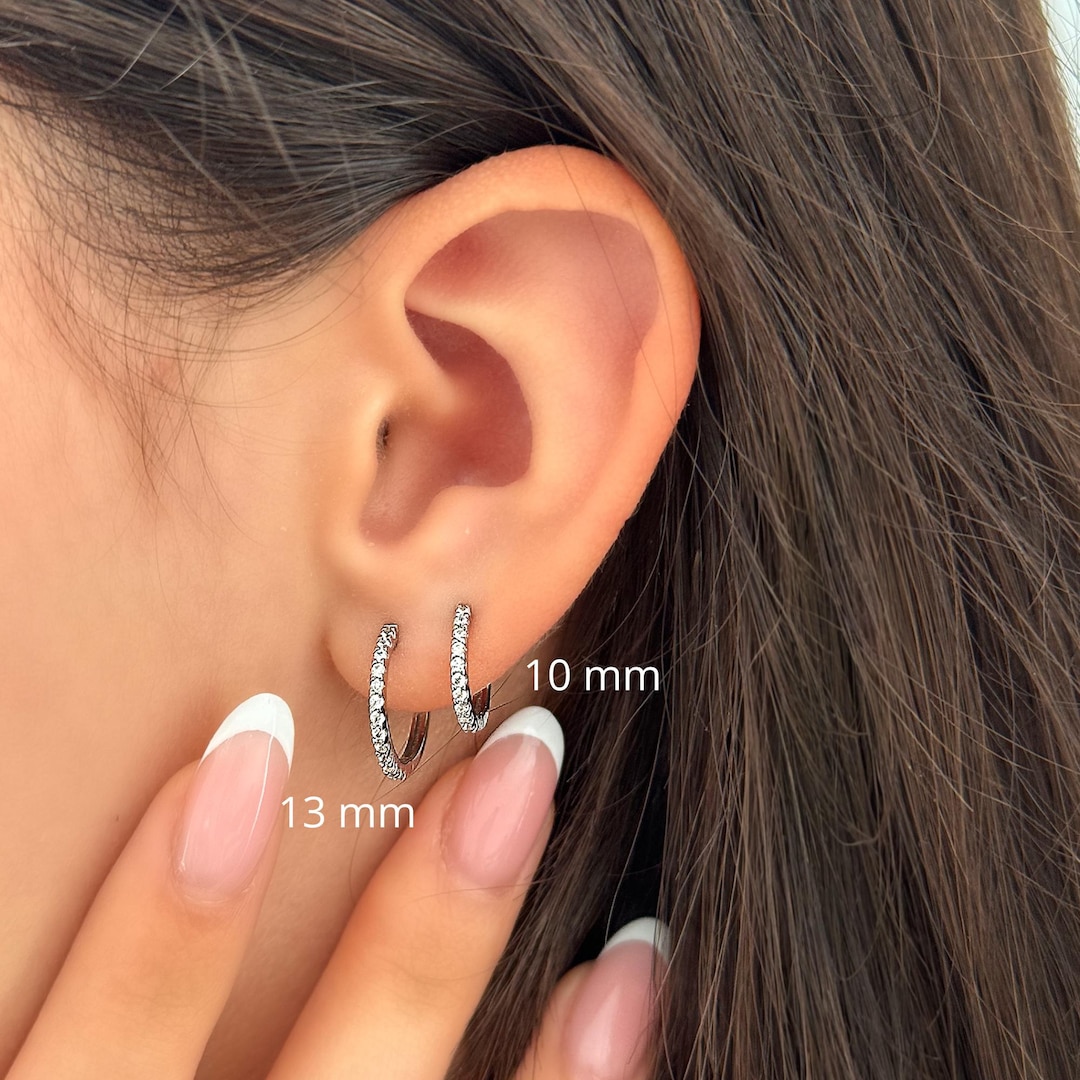 Small Hoop Earrings • 925 Sterling Silver Huggie Hoops • Dainty CZ