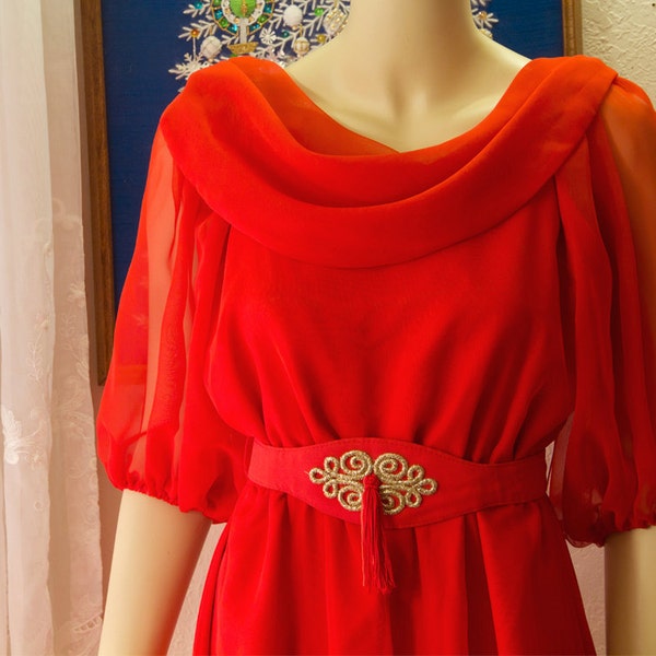 Vintage Red Chiffon and Taffeta dress