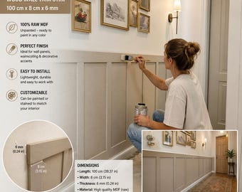 Paintable MDF Wall Panel Trim ;  DIY Home Decor (100x8cm)