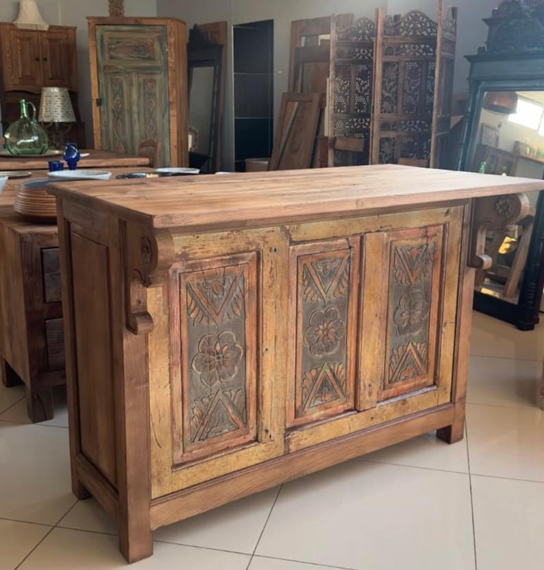 Medieval-style Solid Chestnut Wood Kitchen Island Handcrafted, Unique ...