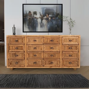 Luxury Handcrafted Console Table with 16 Drawers - 100% Natural Wood, Minimalist Design, High-End Modern Storage, 200 cm Wide